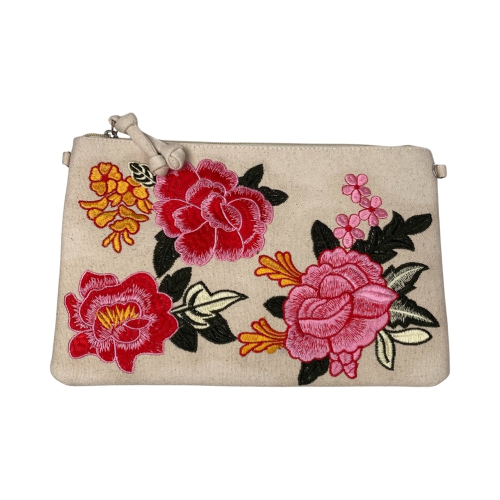Grace & Lace Limited Edition Embroidered Cream Floral Clutch With Shoulder Strap